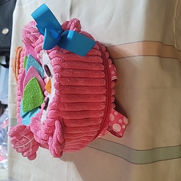 ADORABLE SOZZY- JOLLYBABY PINK CHENILLE OWL BACKPACK- 9 X 9 X 3 - Picture 7 of 9